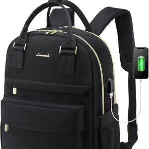 Black Backpack 15.6 Inch Work School Travel Laptop Bag with USB Port